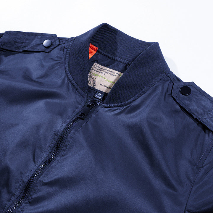 Men's Wind and Water Resistant Nylon Bomber Jacket with Ribbed Cuffs and Sleeve Pocket Mune Fashion
