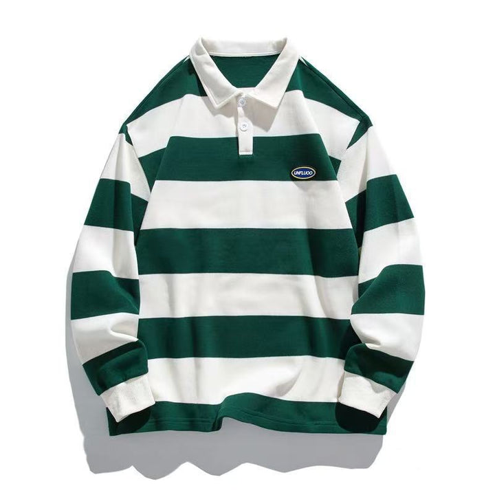 Men's Long Sleeve Polo Shirt in Stripe Look Mune Fashion