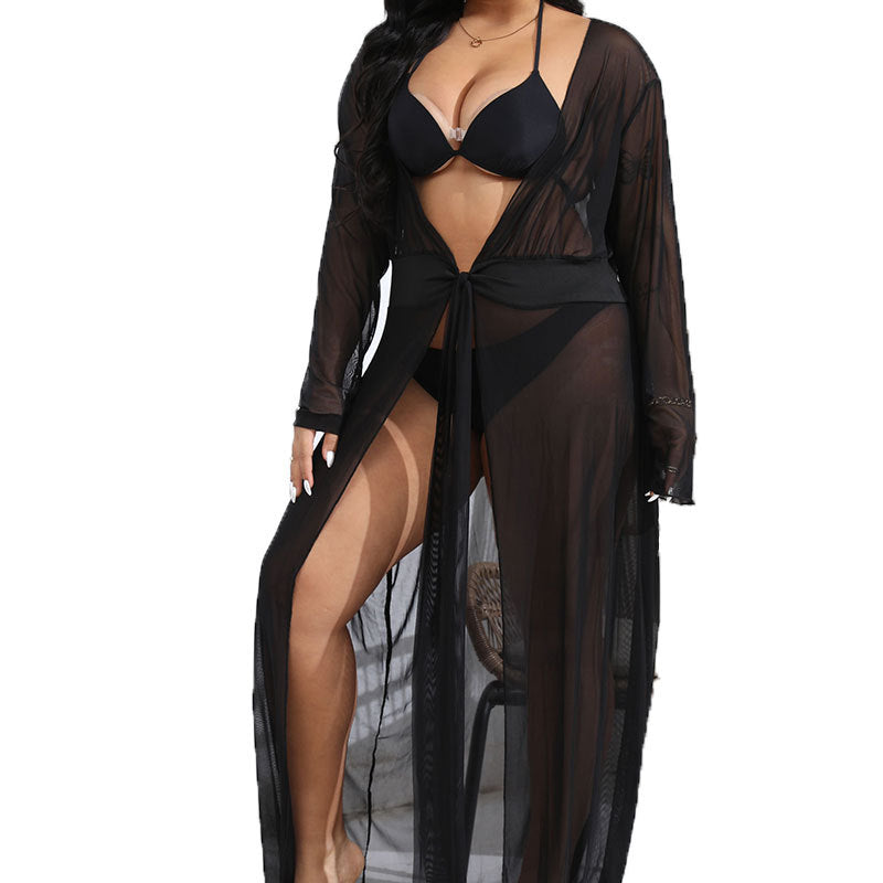 Women's transparent beach cover-up with playful waist belt Mune Fashion