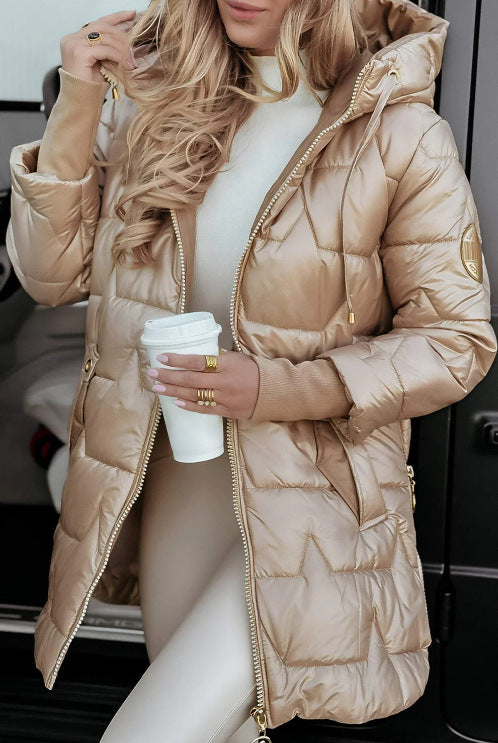 Women's quilted puffer coat with hood tailored silhouette and thermal insulation Mune Fashion