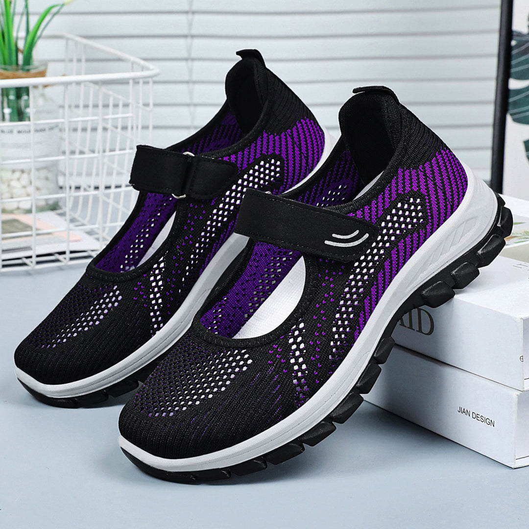 Women nan breathable knit Mary Jane sneakers with Velcro closure, perforated upper material and shock-absorbing EVA midsole Mune Fashion