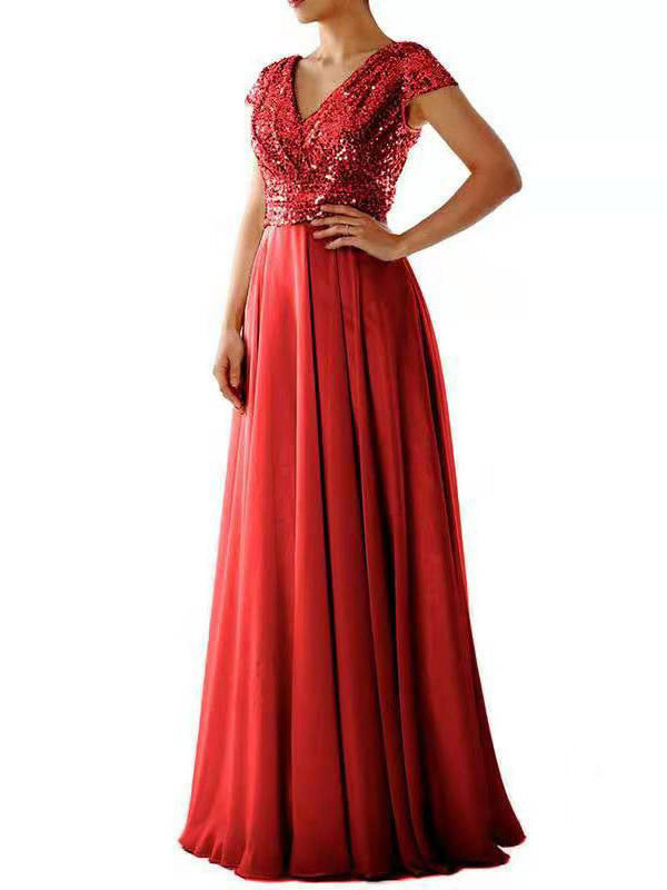 Mune | Women Dresses V-Neck Sequin Chiffon Panel Maxi Dress
