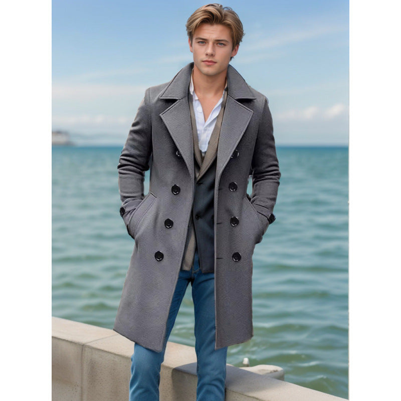 Men's knee-length classic coat with padded lining and elegant button placket Mune Fashion
