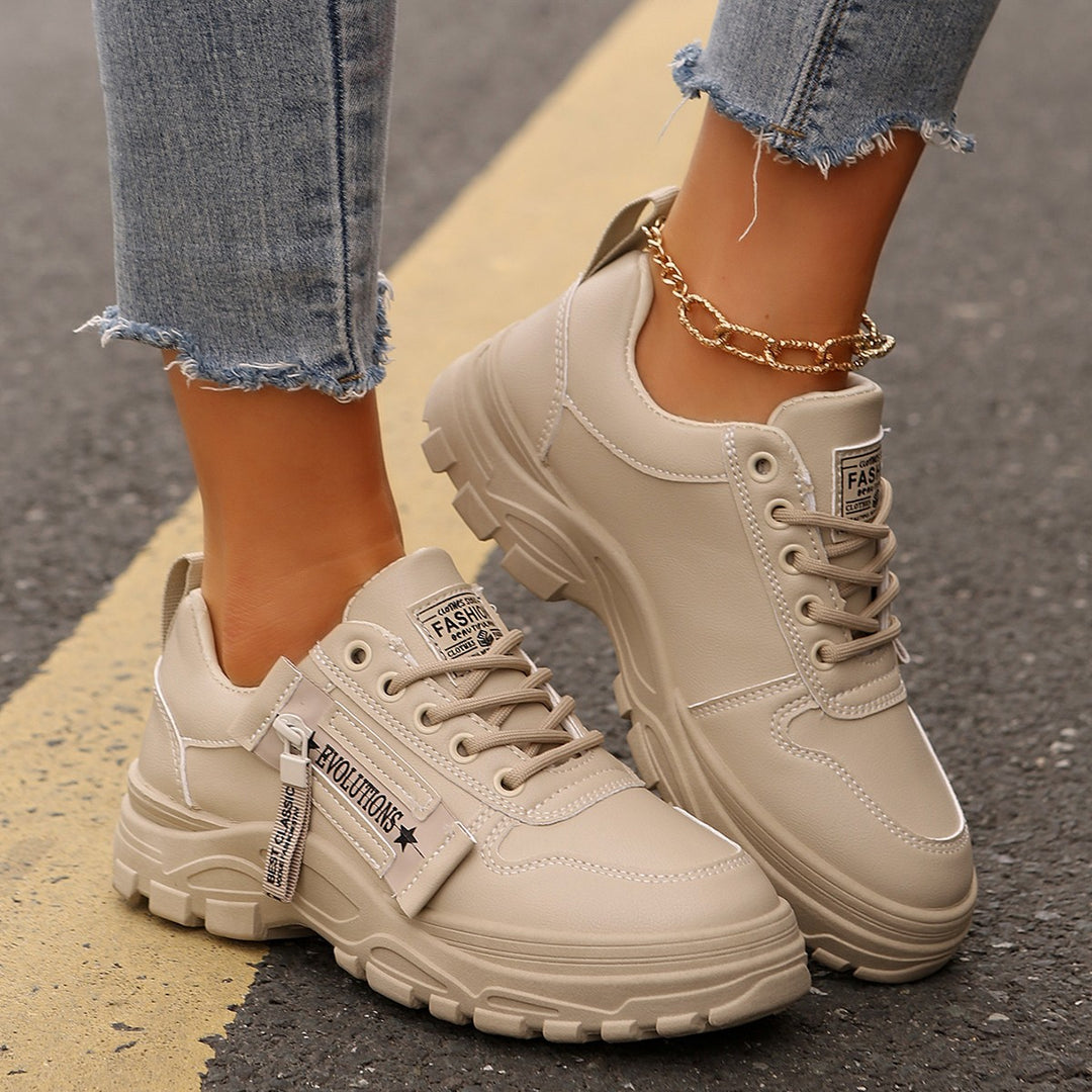 Women's Platform Chunky Sneaker with robust profile sole, zipper detail, and padded comfort footbed Mune Fashion