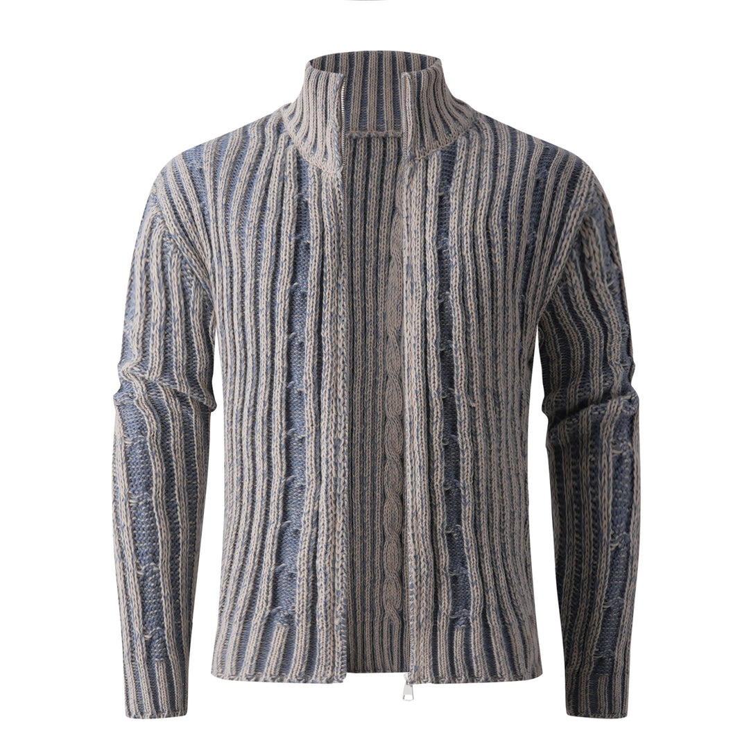 Men's knit cardigan with cable pattern, stand-up collar and full-length zipper Mune Fashion
