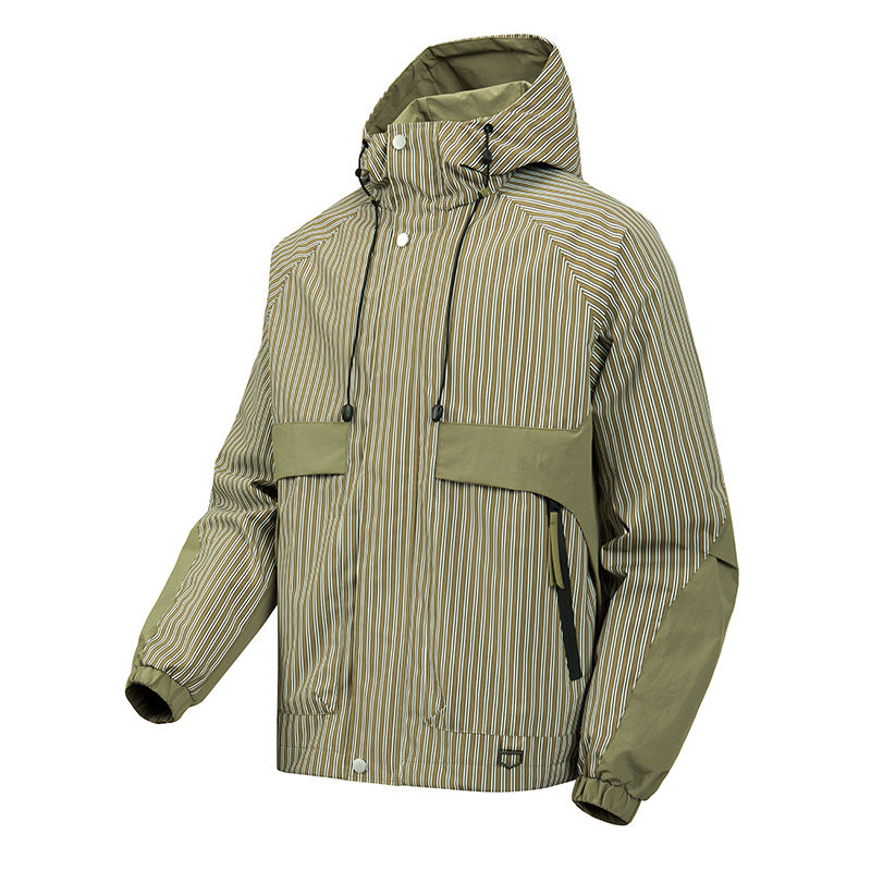 Men's Fashion Windbreaker Jacket with Hood and Striped Pattern Mune Fashion