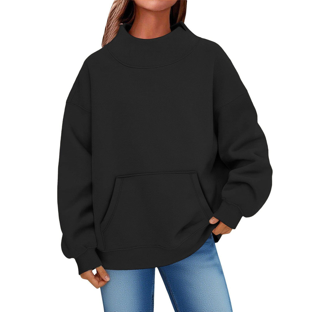 Women Oversized Hoodie with Stand-up Collar and Kangaroo Pocket Mune Fashion