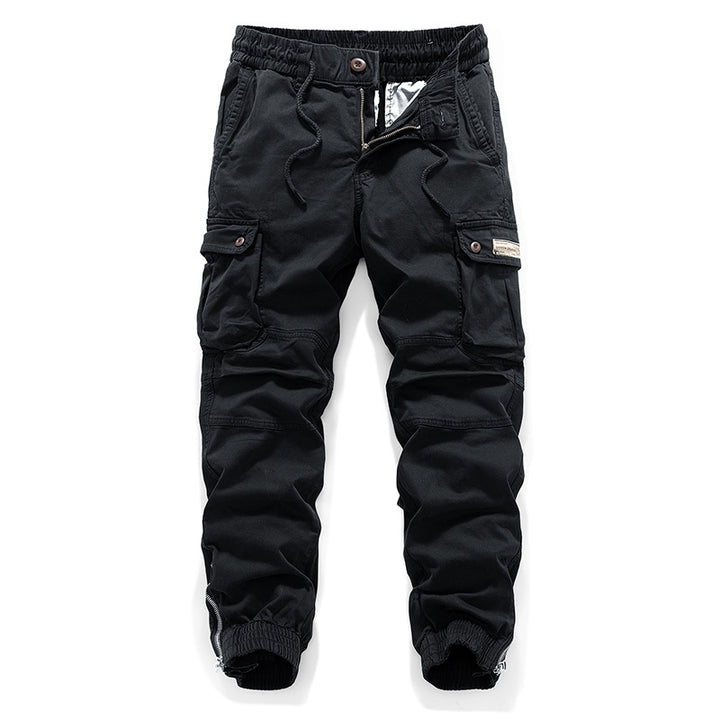 Men's Tactical Canvas Cargo Pants in Jogger Style with Elastic Drawstring Waistband, Knee Inserts, and Multi-Functional Flap Pockets Mune Fashion