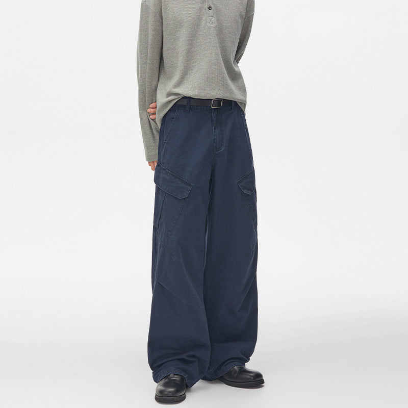 Men's Ultra Wide Cargo Twill Pants with High Waistline, Oversized Legs and Flap Pockets Mune Fashion