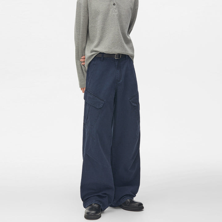 Men's Ultra Wide Cargo Twill Pants with High Waistline, Oversized Legs and Flap Pockets Mune Fashion