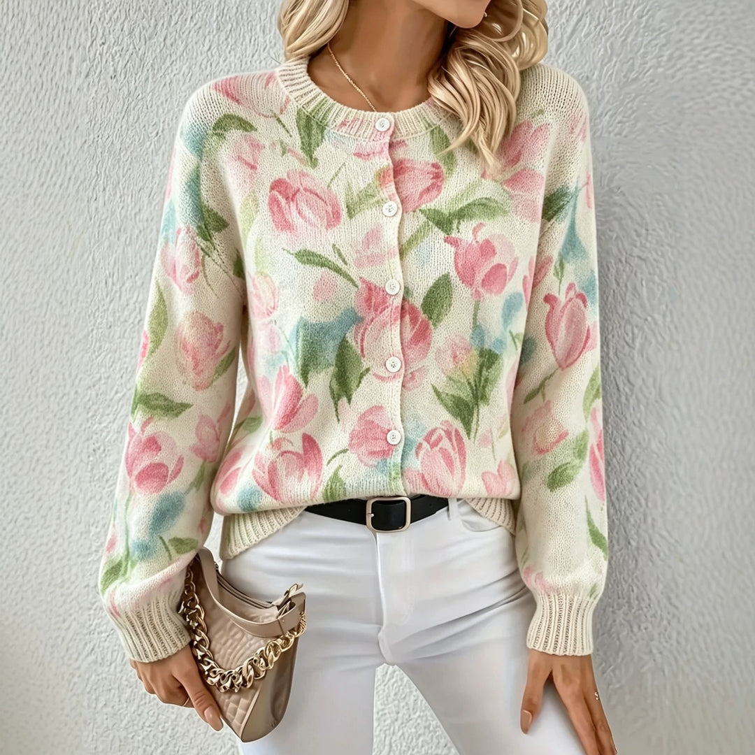 Women's Lightweight Jacquard Knit Cardigan with Leopard Print, Round Neck and Button Placket Mune Fashion