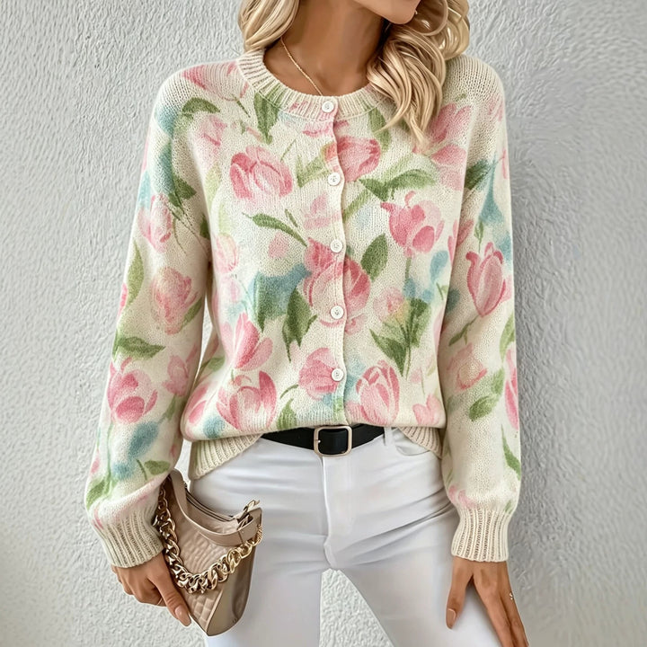 Women's Lightweight Jacquard Knit Cardigan with Leopard Print, Round Neck and Button Placket Mune Fashion