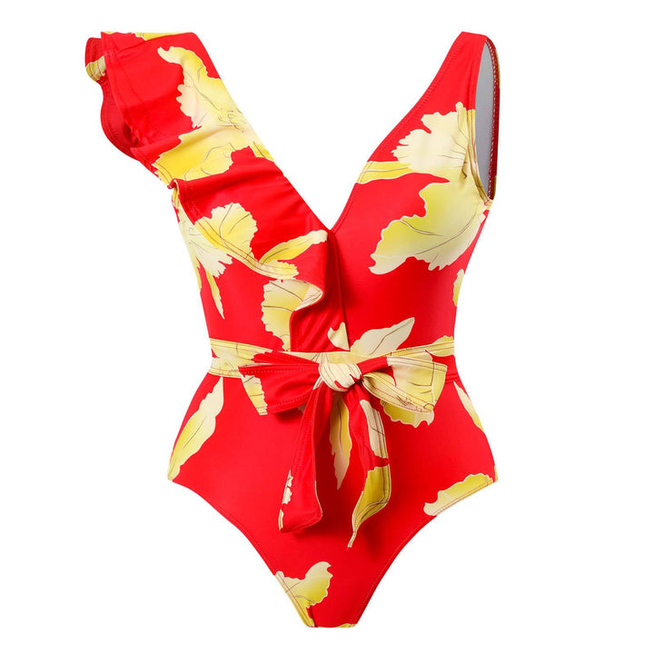 Women's Elegant One-Piece Swimsuit with Floral Ruffle Details Mune Fashion