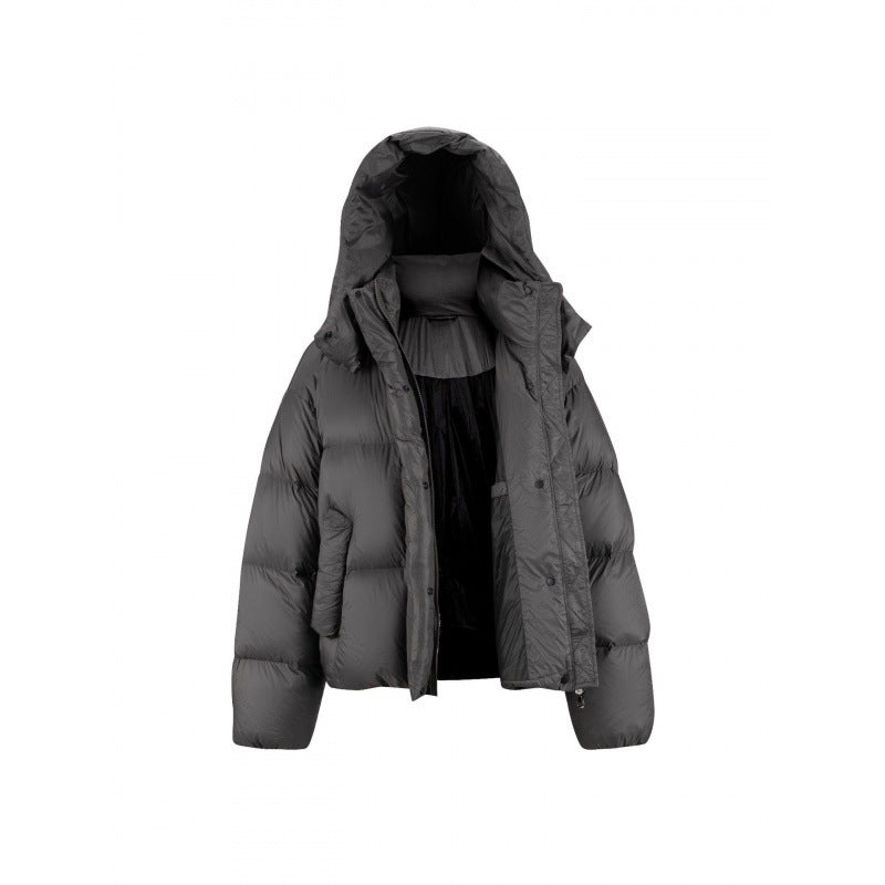 Women's Short Padded Crop Quilted Jacket with Volume Hood and Concealed Snap Placket Mune Fashion
