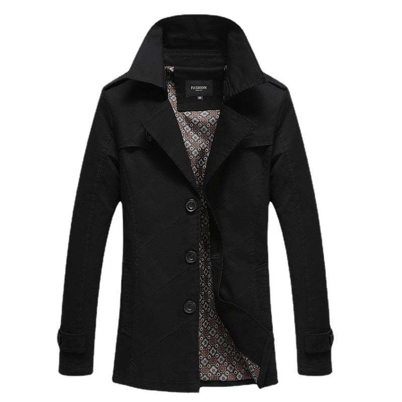 Men's modern double-breasted trench coat with epaulettes and checked lining Mune Fashion