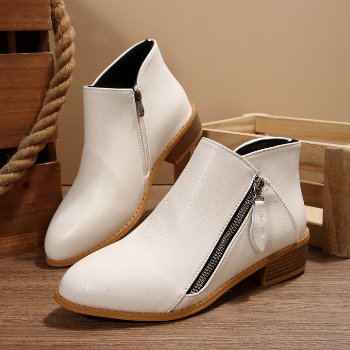 Women's ankle-high ankle boots with side zipper, soft comfort insole, and stacked block heel Mune Fashion