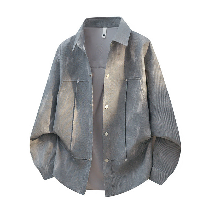 Men's oversized canvas shirt jacket with acid-wash look, snap button closure and patch front pockets Mune Fashion