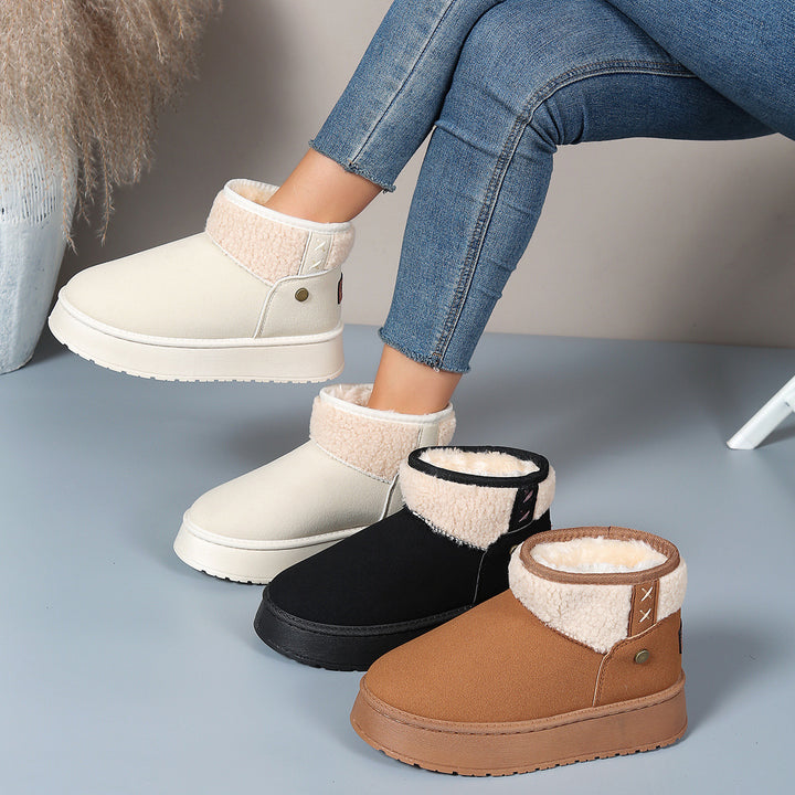 Women Insulated Platform Ankle Boot with Teddy Collar and Slip-On Shaft Mune Fashion