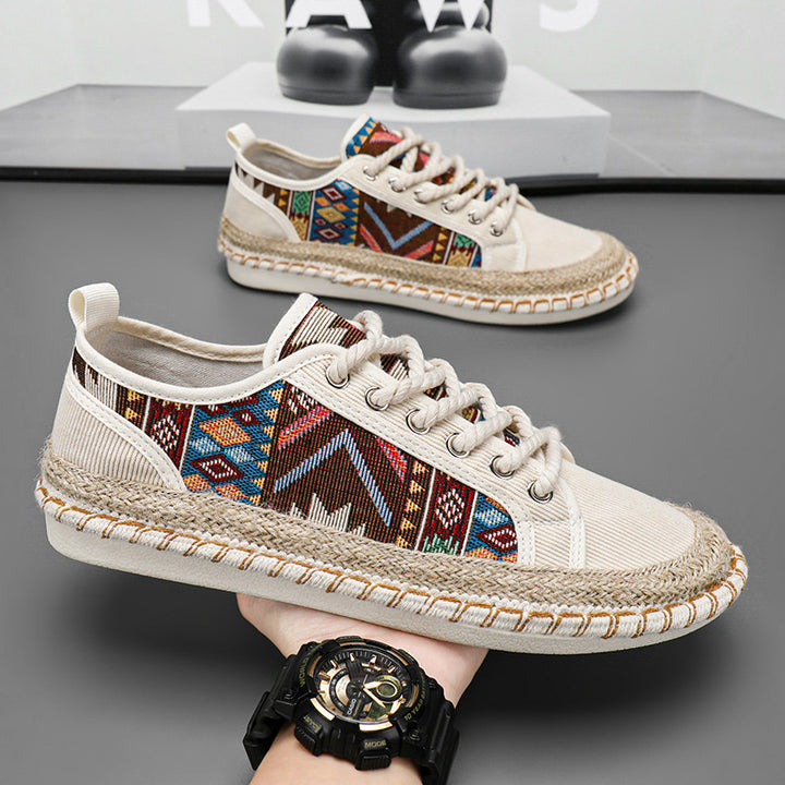 Unisex Espadrille sneaker with woven jute midsole and ethnic woven pattern Mune Fashion