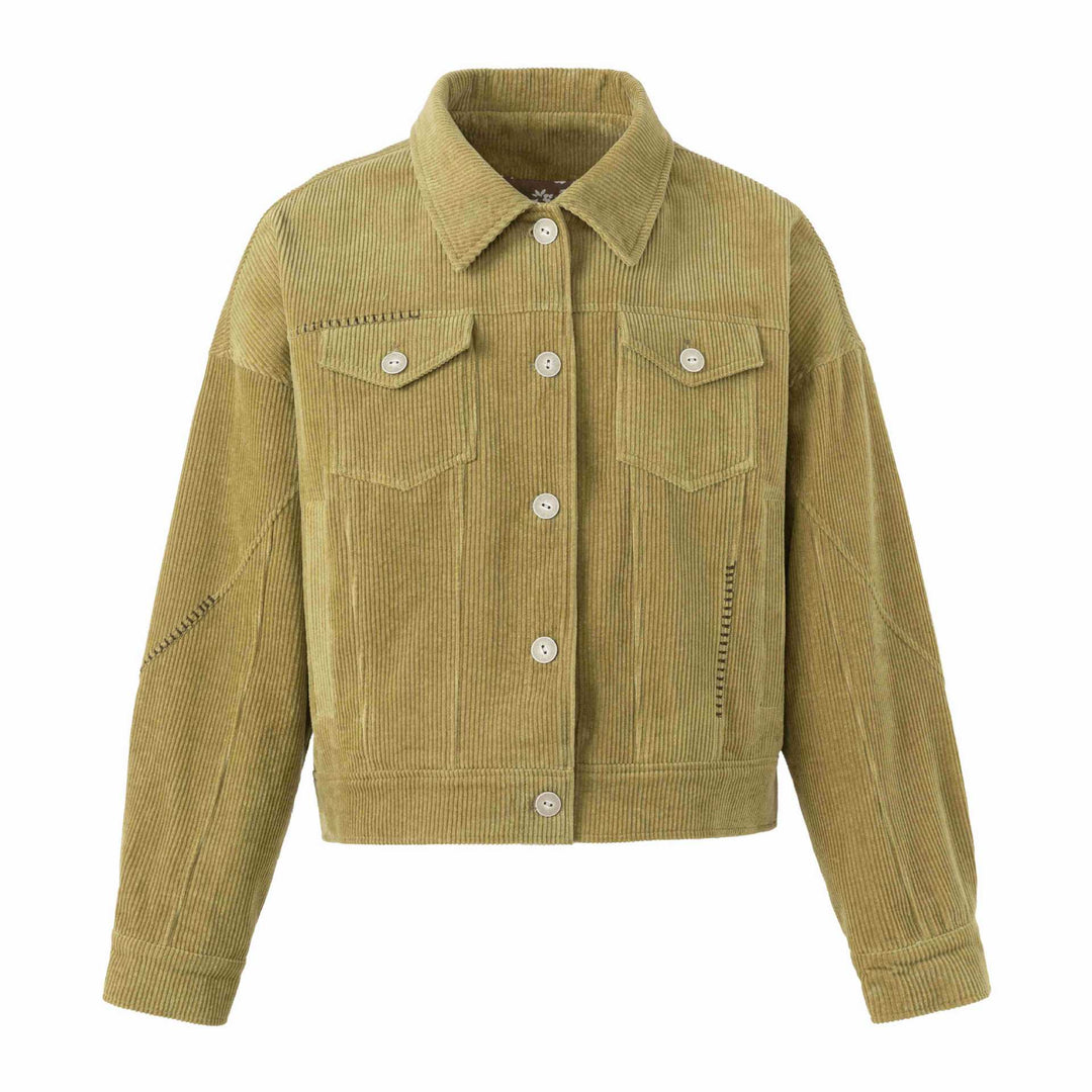Women's short-cut cord trucker jacket in boxy cut with flap pockets Mune Fashion