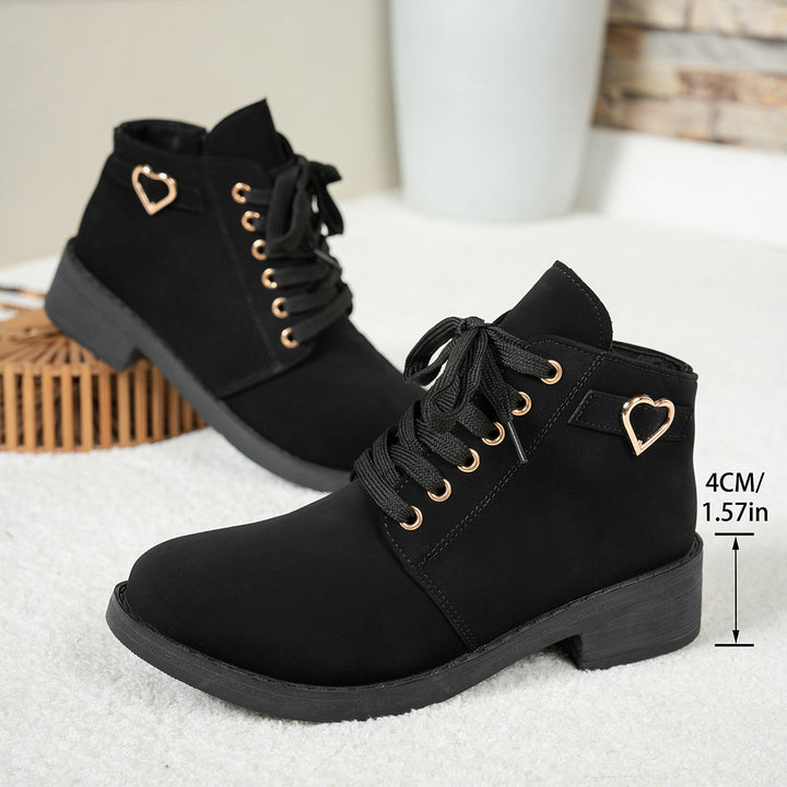 Women's lace-up ankle boots in suede look with low block heel and heart detail Mune Fashion
