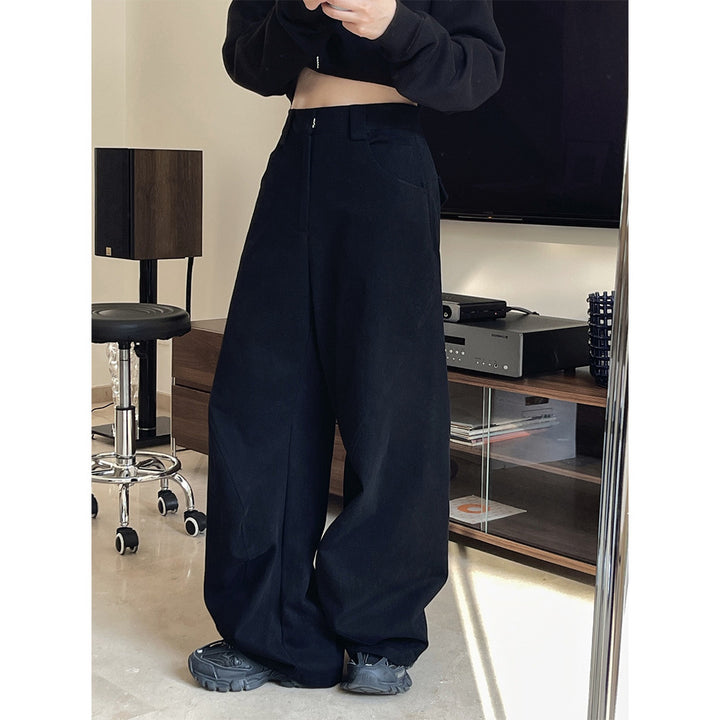 Women Wide High-Waist Cargo-Baggy Pants with Flap Pocket Mune Fashion