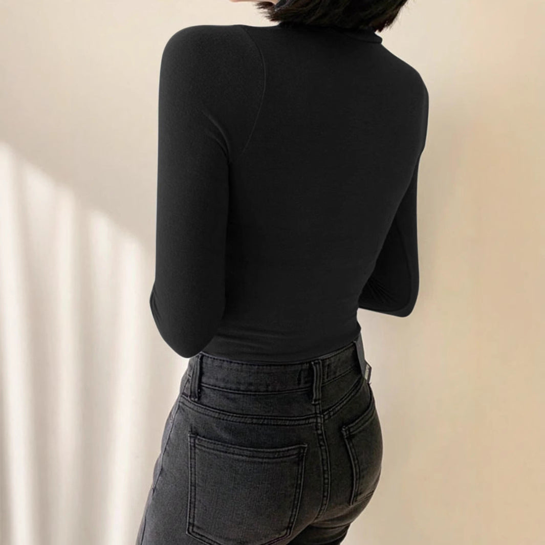 Women Fitted Turtleneck Long Sleeve Made of Ribbed Knit with Thumbhole Mune Fashion