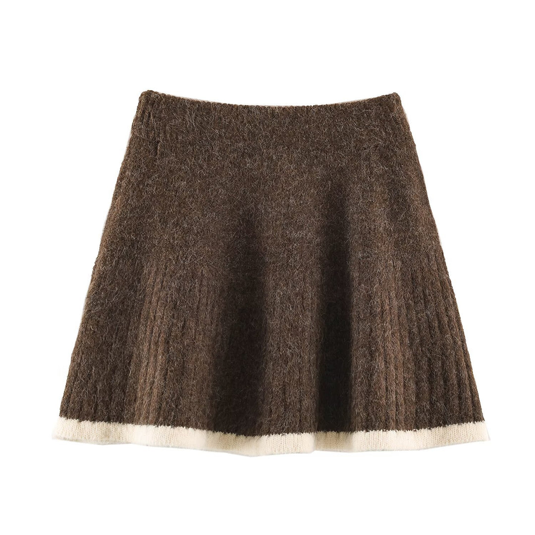 Women's Knit Two-Piece with Zipper Jacket and Flared Wool Blend Skirt Mune Fashion