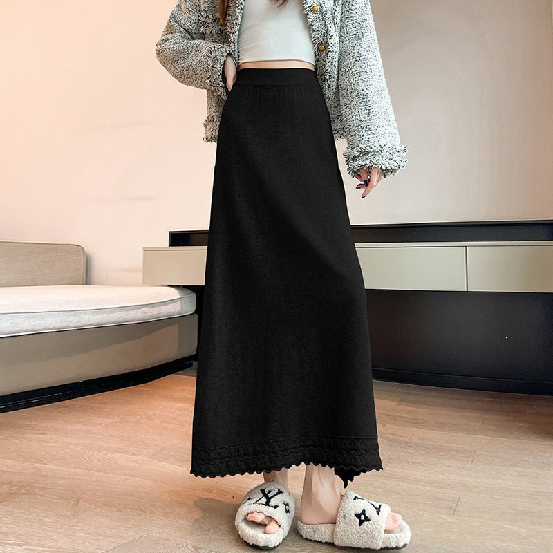 Women's Long Jersey Skirt with Lace Hem Mune Fashion