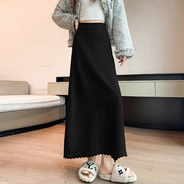 Women's Long Jersey Skirt with Lace Hem Mune Fashion