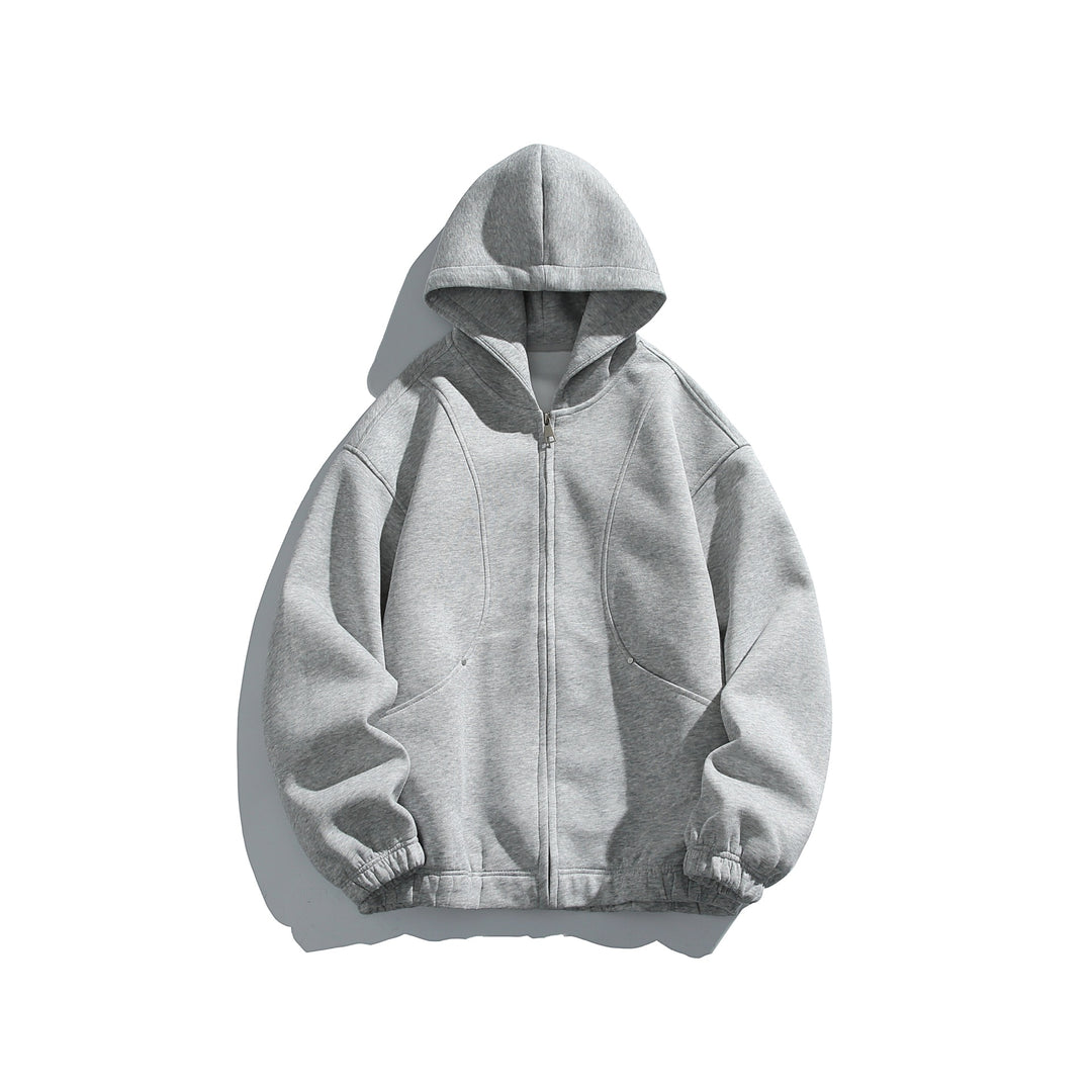 Unisex hoodie jacket with full zip, textured neoprene look and bubble pleat details Mune Fashion