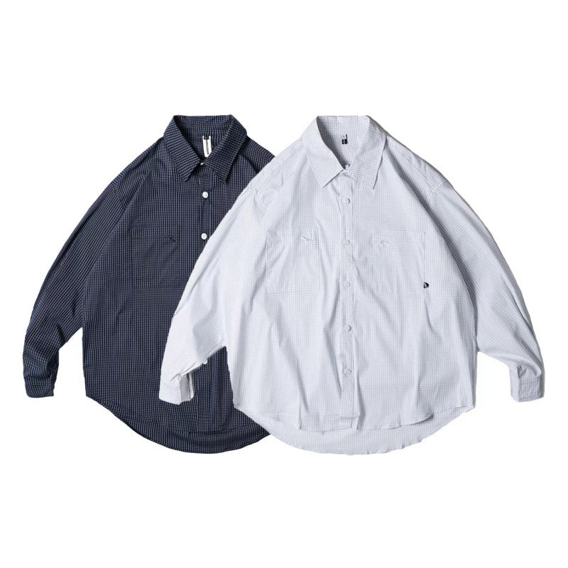 Unisex Oversize-checkered Shirt with rounded hem and appliquéd chest pockets Mune Fashion