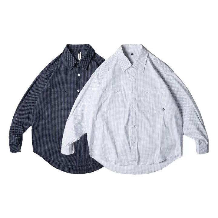 Unisex Oversize-checkered Shirt with rounded hem and appliquéd chest pockets Mune Fashion