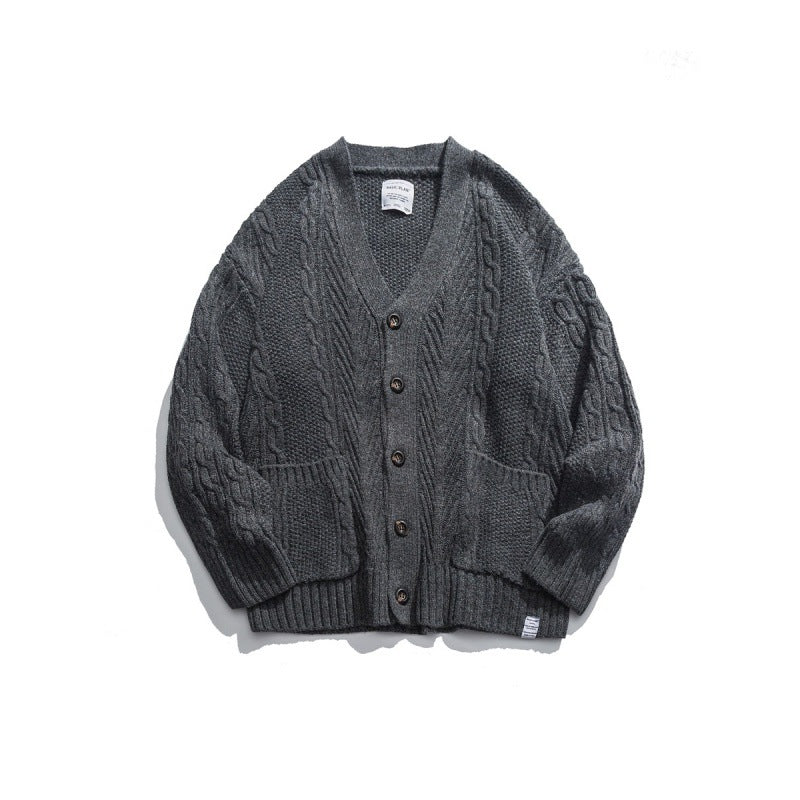 Unisex Oversized Knit Cardigan with Cable Pattern, V-Neck and Patch Pockets Mune Fashion