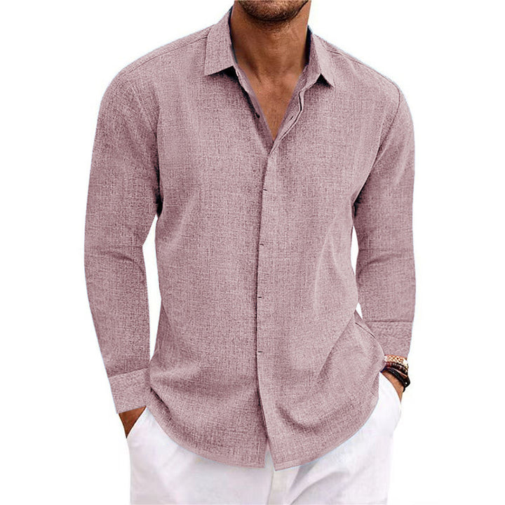 Men's Linen Look Shirt with Classic Kent Collar and Concealed Button Placket Mune Fashion