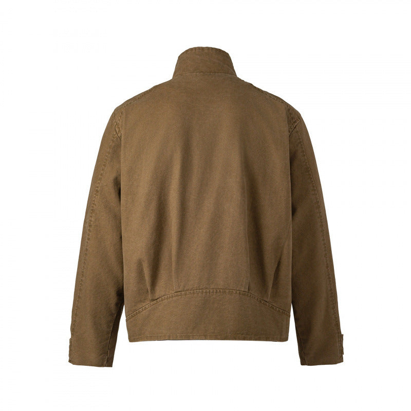 Men's short jacket made of canvas in field style with stand-up collar, zipper and multifunctional pockets Mune Fashion