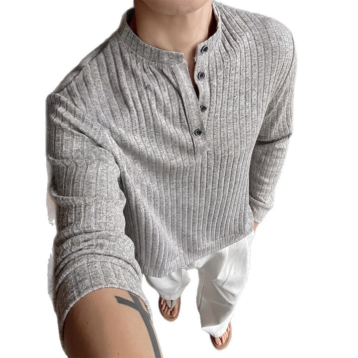 Men's fine structure Henley with stand-up collar and decorative button placket Mune Fashion