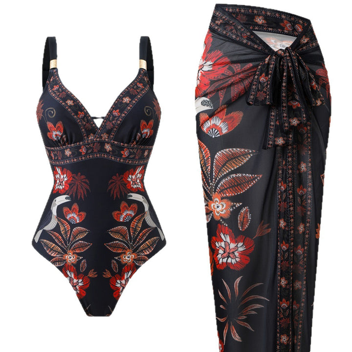 Women Colorful Printed Swimsuit with Matching Wrap Skirt Mune Fashion