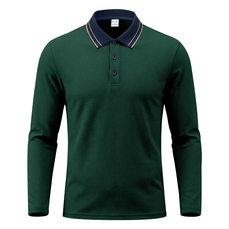 Men's long-sleeve pique polo shirt with contrast collar and triple-button placket Mune Fashion