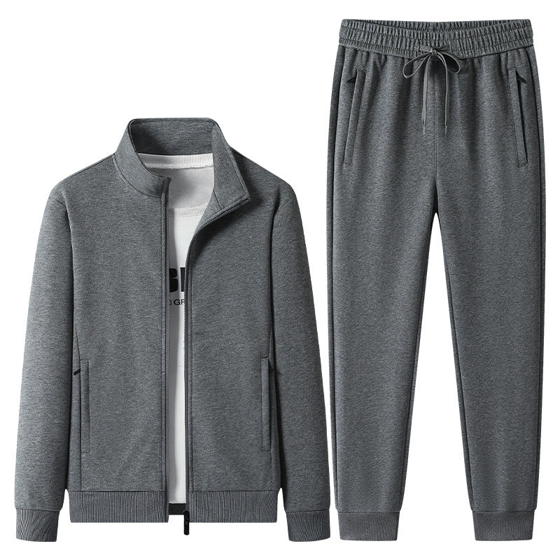 Men's Casual Training Suit Set with Stand Collar Zip Jacket and Jogging Pants made of French Terry Mune Fashion