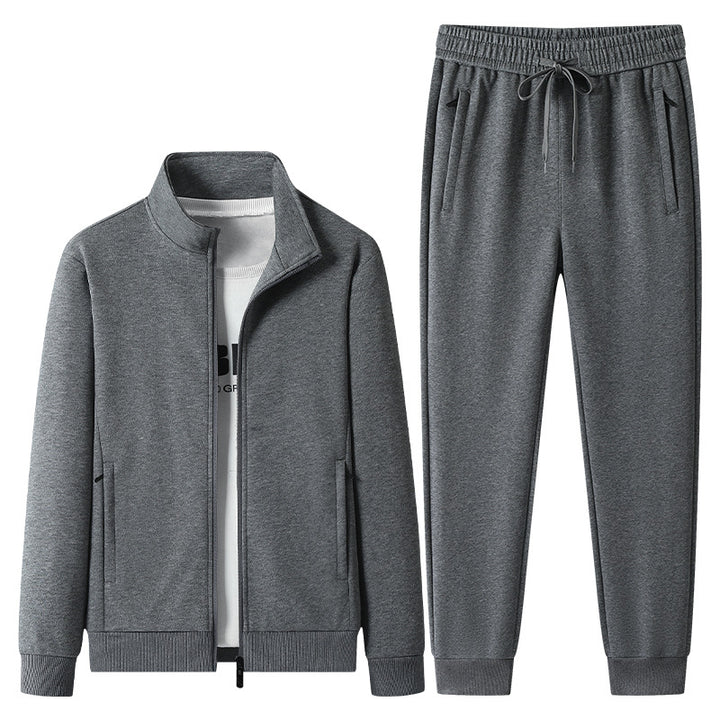 Men's Casual Training Suit Set with Stand Collar Zip Jacket and Jogging Pants made of French Terry Mune Fashion