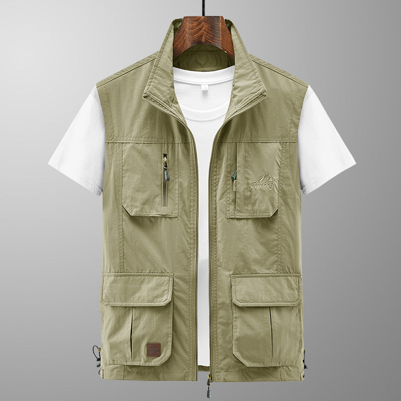 Men's Lightweight Utility Vest with Stand-Up Collar, Zipper Front and Multiple Zip Pockets Mune Fashion