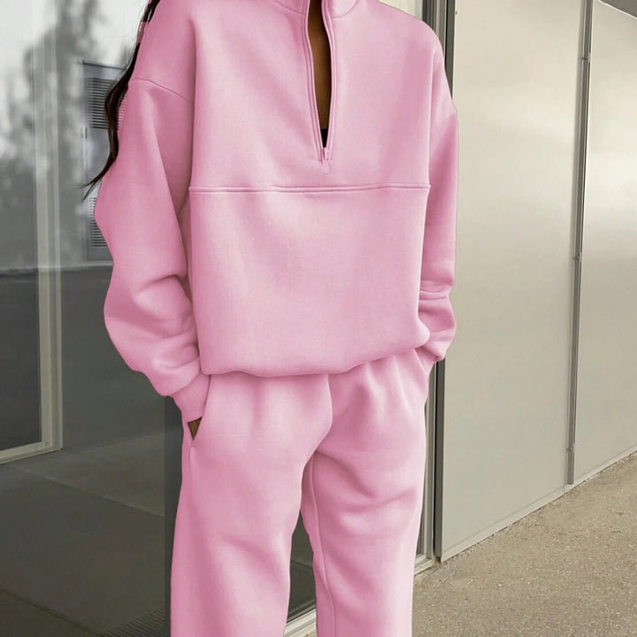 Women's Oversized Half-Zip Lounge Set made of French Terry with high Stand-Up Collar Mune Fashion
