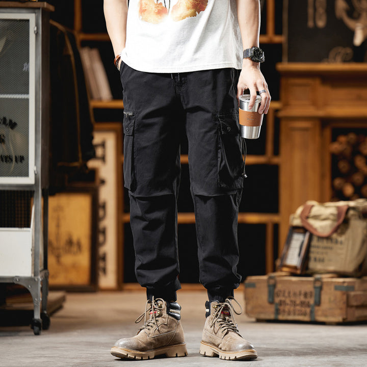 Men's Multifunctional Canvas Cargo Pants in Jogger Cut with Elastic Drawstring Waist and Multiple Pockets Mune Fashion