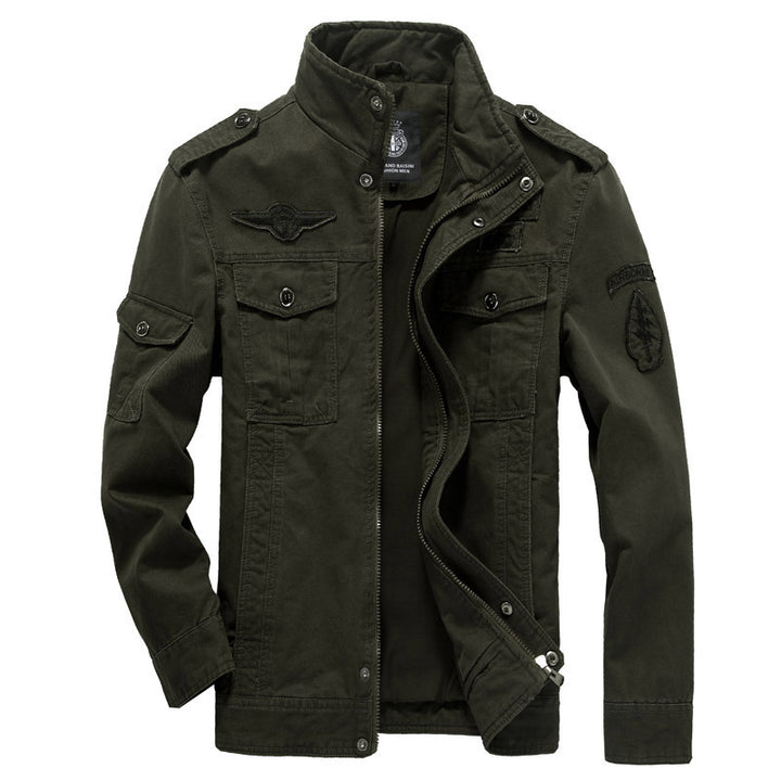Men's nan canvas pilot jacket with shoulder patches, flap pockets, and reinforced front section Mune Fashion