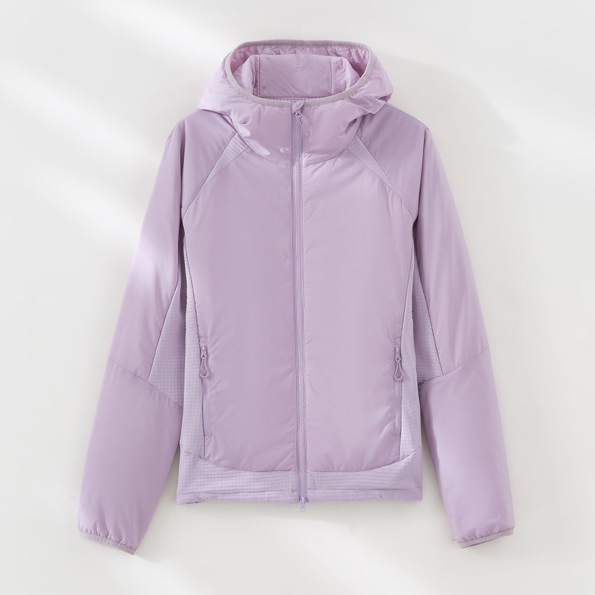 Women's Lightweight Wind and Thermal Jacket with Hood, Quilted Lining and Two-Way Zipper Mune Fashion