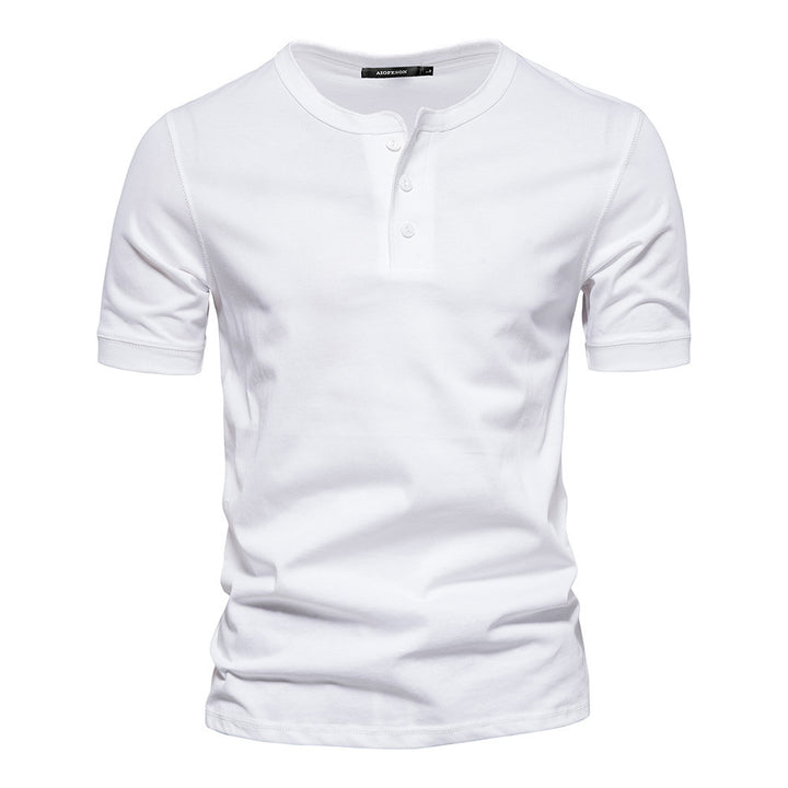 Men's narrow cut short sleeve shirt with short button placket and ribbed collar made of cotton blend Mune Fashion