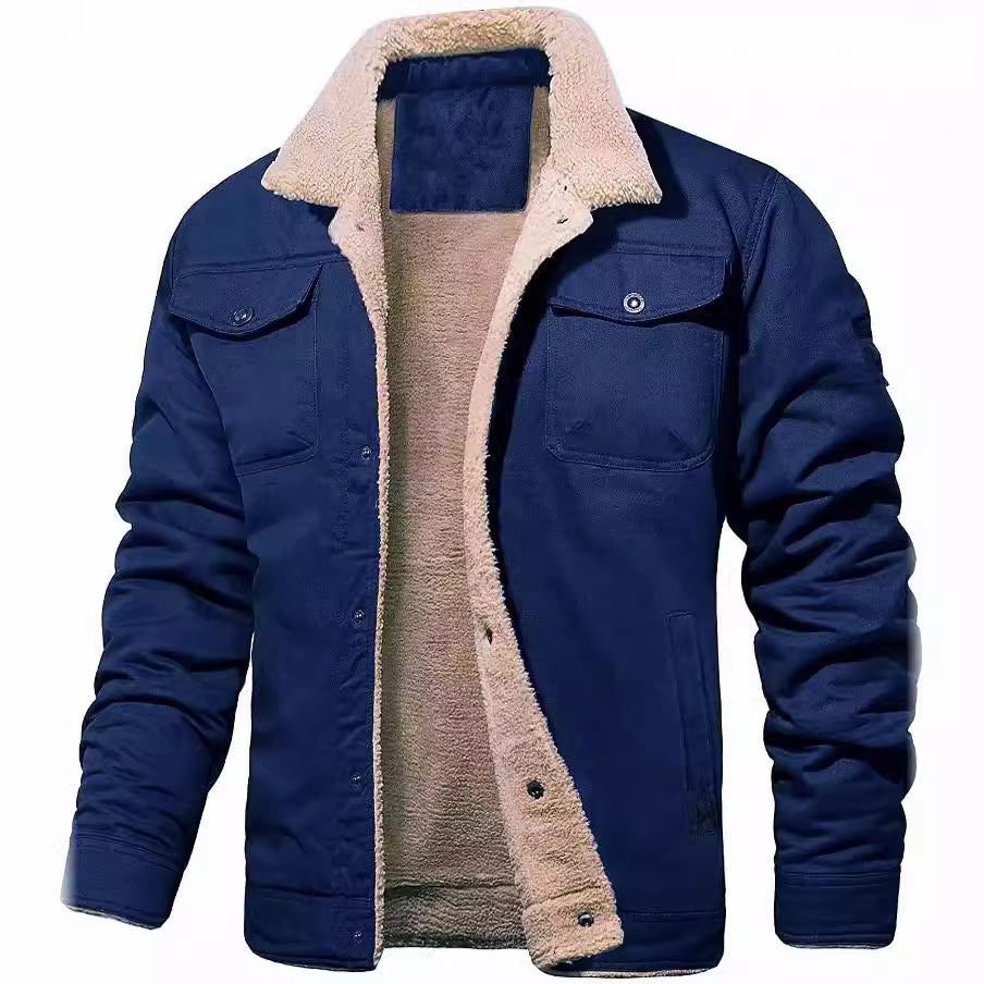 Men's non-padded canvas jacket with teddy fleece lining and shirt collar Mune Fashion
