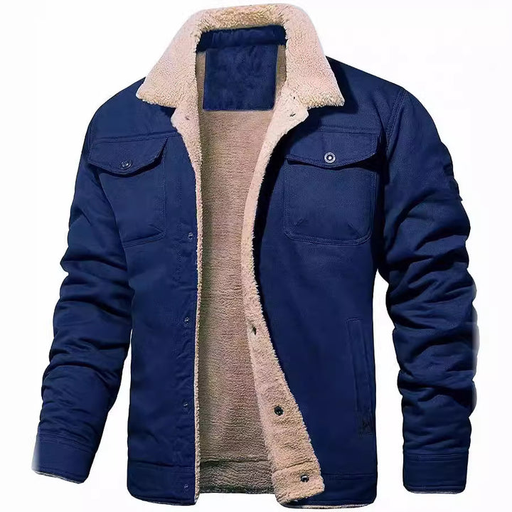 Men's non-padded canvas jacket with teddy fleece lining and shirt collar Mune Fashion