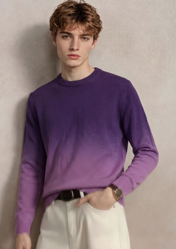 Men's fine knit sweater with dip-dye effect and round neckline Mune Fashion